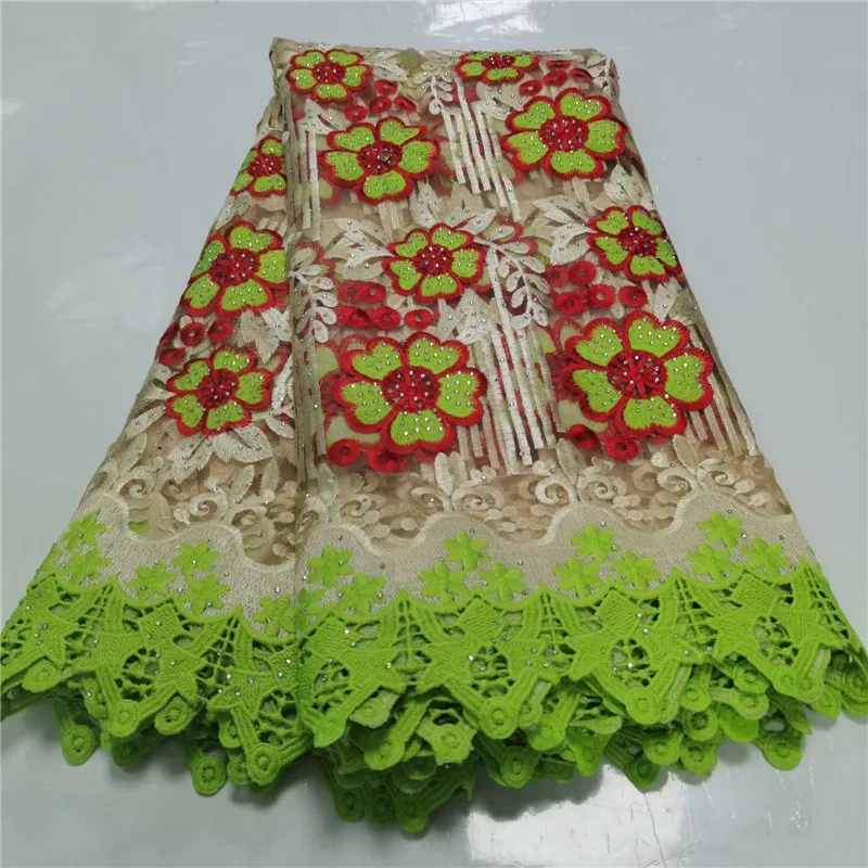 Nigerian Lace Latest African green Bridal Fabric Red color High Quality Rhinestones 5Yards/Lot | Дом и сад