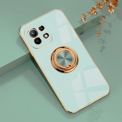 Luxury Plating Case for Xiaomi Mi 11 Ultra 11 Pro 10T Lite POCO F3 F2 Pro Ring Stand Phone Cover for Redmi K40 Pro K30