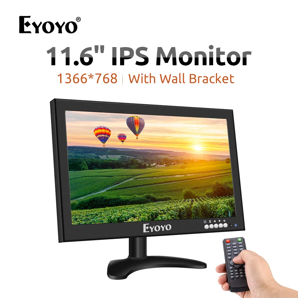 Eyoyo 12-дюймовый IPS монитор видеонаблюдения 1366x768 16:9 170 ° широкий обзор металлический