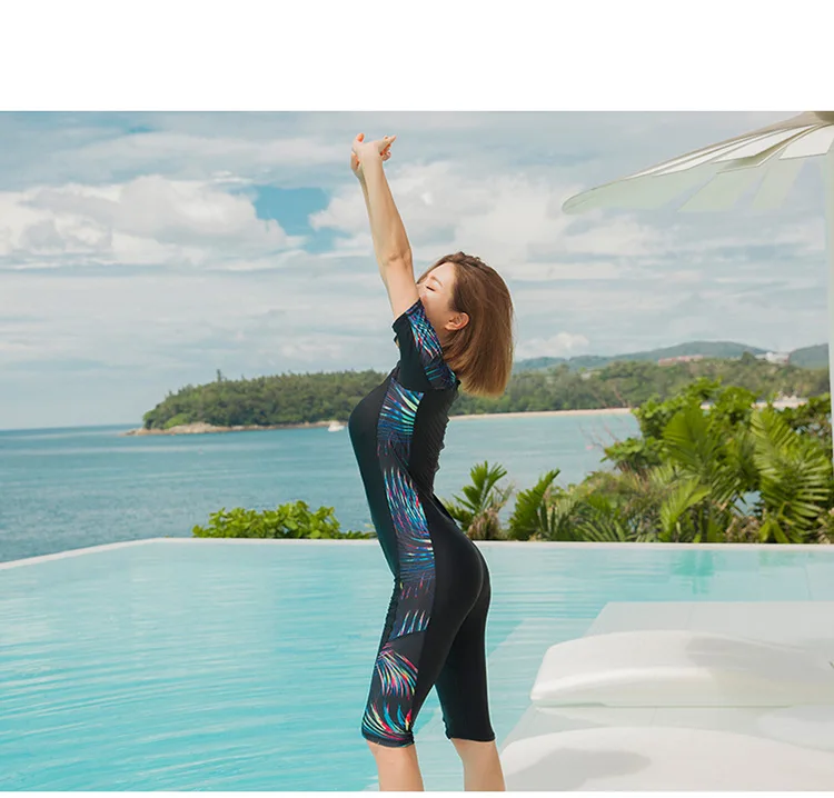 New Style Bathing Suit Women's Profession Sports One-piece Boxer Conservative Slimming Belly Covering Diving Long Sleeve Ho
