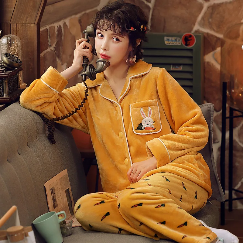 

350 # Winter Pajamas Women's Flannel Cardigan Suit Cartoon Little Princess Lettered Coral Velvet GIRL'S M -Xxl