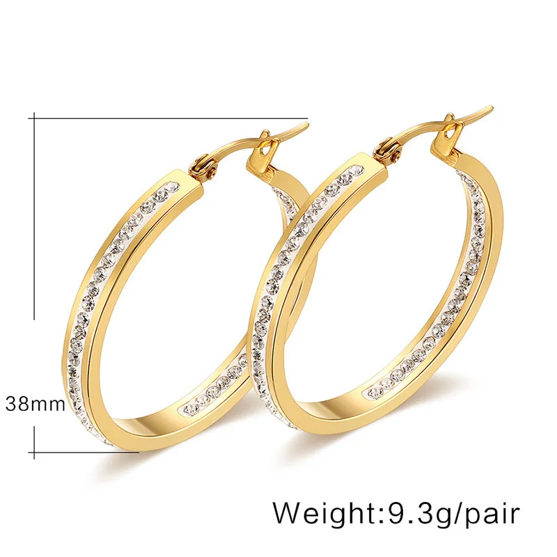 

FXM winter arrival fashion jewelry for women birthday gift gold metal with stone Simple titanium steel men's 0 shape earring