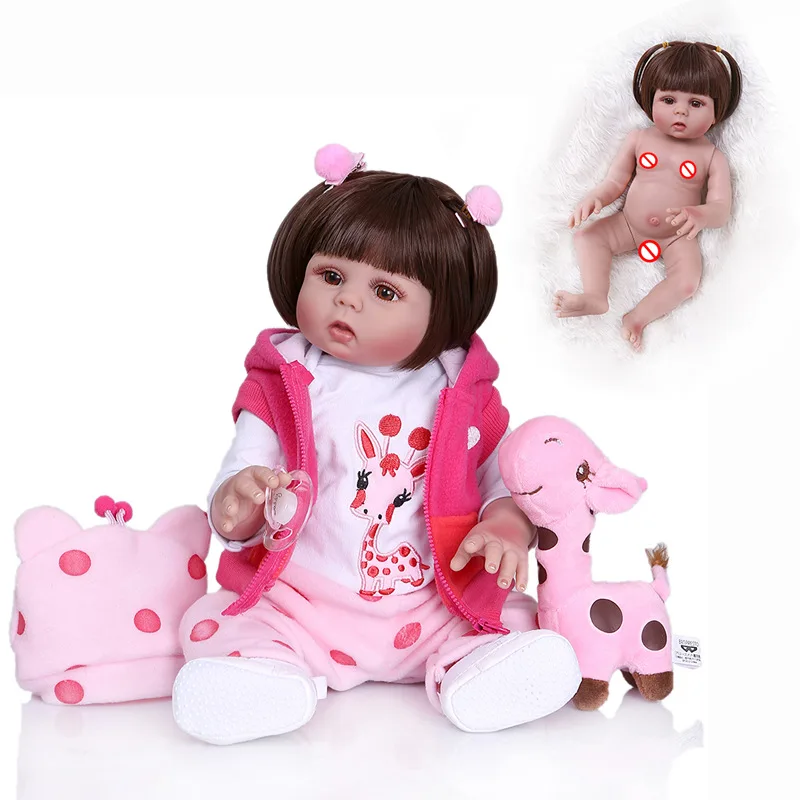 Прямые волосы 48 см bebe Кукла reborn для маленьких девочек кукла в розовом платье полное тело Мягкий силикон Реалистичная детская Ванна игрушка водонепроницаемый