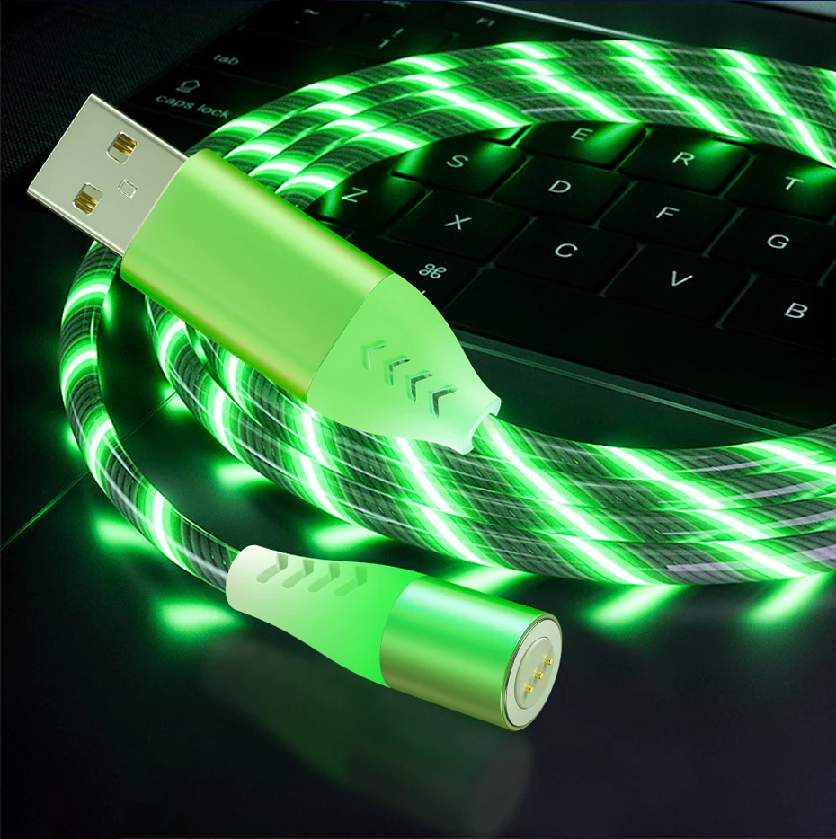 5A Быстрая зарядка Micro USB кабель type C Магнитный течёт светильник светодиодный зарядный кабель 1 м магнит зарядное устройство ЦВЕТНОЙ кабель
