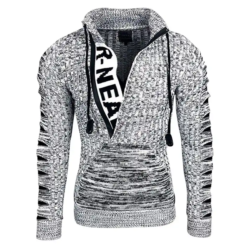 Homme Col Haut Fermeture Éclair Pull Pull Aztèque Tricoté Épais Hiver Chaud élégant Top