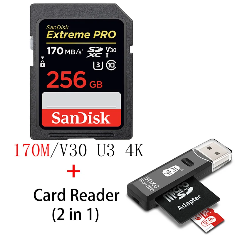 SDXXY-256G-C296 SanDisk Extreme Pro/Ultra карта памяти 32 64 128 ГБ U3/U1 SD карта 32 Гб 128 Гб 64 Гб 256 ГБ 512 Гб 16 Гб флэш-карта SD память SDXC SDHC - Емкость: SDXXY-256G-C296