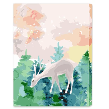 

40 X 50cm Paint By Numbers Kits DIY Art Decor Hand Painted With Frame For Wall Decoration - Watercolor Deer/Silence/Reflection