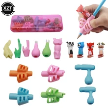 Dois-dedo caneta titular silicone bebê aprendizagem escrita ferramenta de correção de postura do dedo dispositivo lápis conjunto papelaria 16 peça