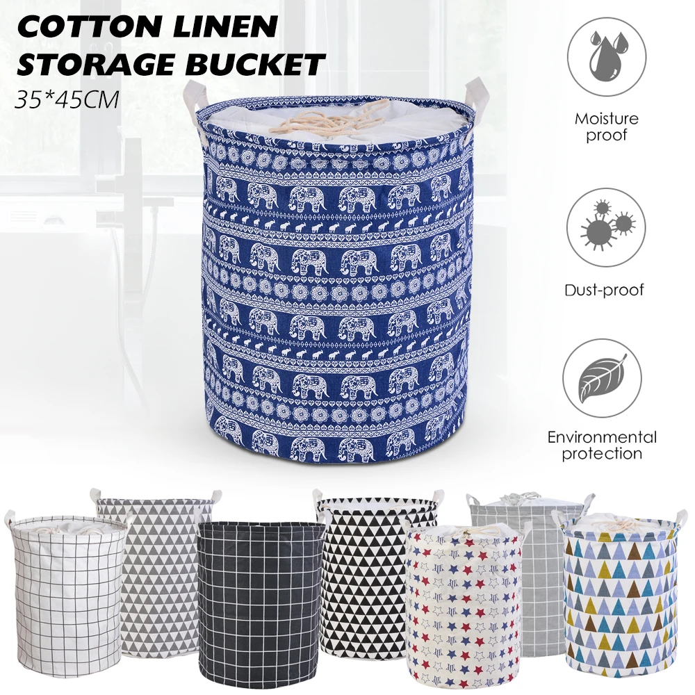 Foldable Cotton Linen Clothes Laundry Basket Hamper Book Storage Organizer 