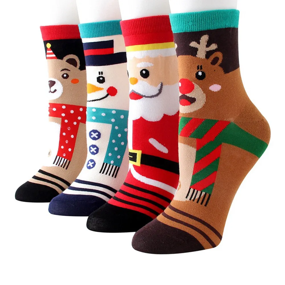 Рождественские носки; зимние женские носки унисекс с милым рисунком Санта-Клауса, снеговика, снежинки; зимние чулочно-носочные изделия из хлопка для взрослых