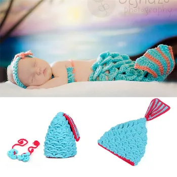 

Newborn Baby Mermaid Two-piece Suit Children's Wool Knitted Hand-woven Photo Studio Photography Clothes Photo Props