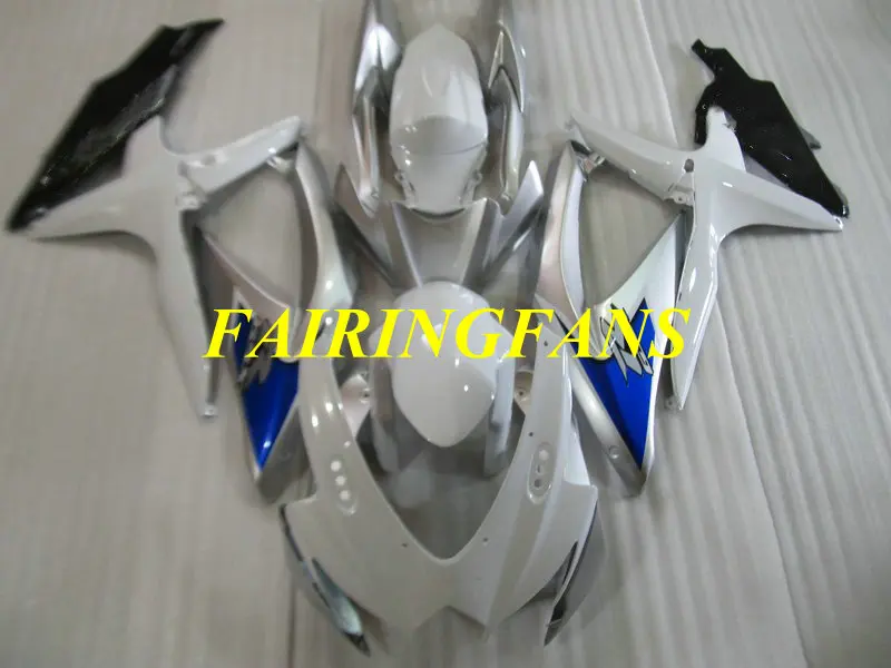 Литья под давлением обтекатель комплект для GSXR600 750 K8 08 09 GSXR 600 GSXR750 2008 2009 ABS белый серебристый Обтекатели кузова+ подарки SA55