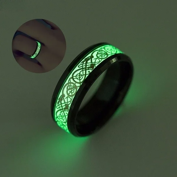 Hot Men Women Dragon Ring Noctilucent Euramerican Popular Green Glow In The Dark Stainless Steel Luminous Rings Free Stuff | Украшения и