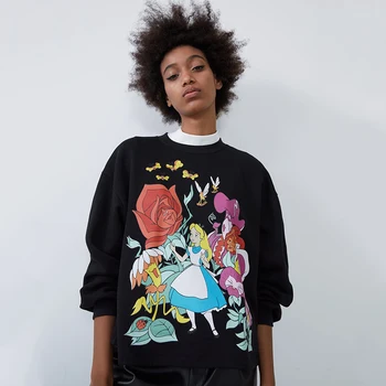 

ZA New Fashion Print Sweatshirt 2019 Europe and America Hot Sale Women's Long-sleeved Round Neck Loose Casual Print Sweatshirt