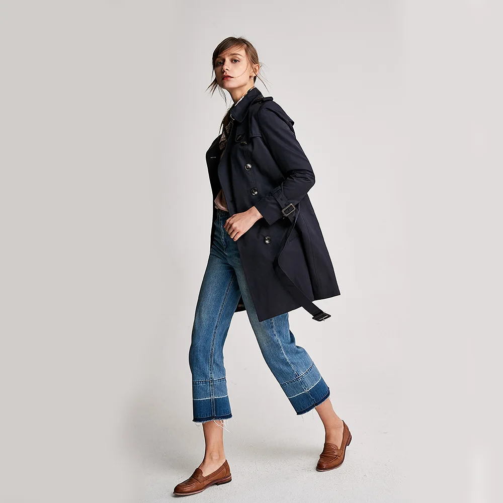 

B Home Classic 2019 Spring New Style Double Breasted Explicit Thin Long England WOMEN'S Dust Coat 6161