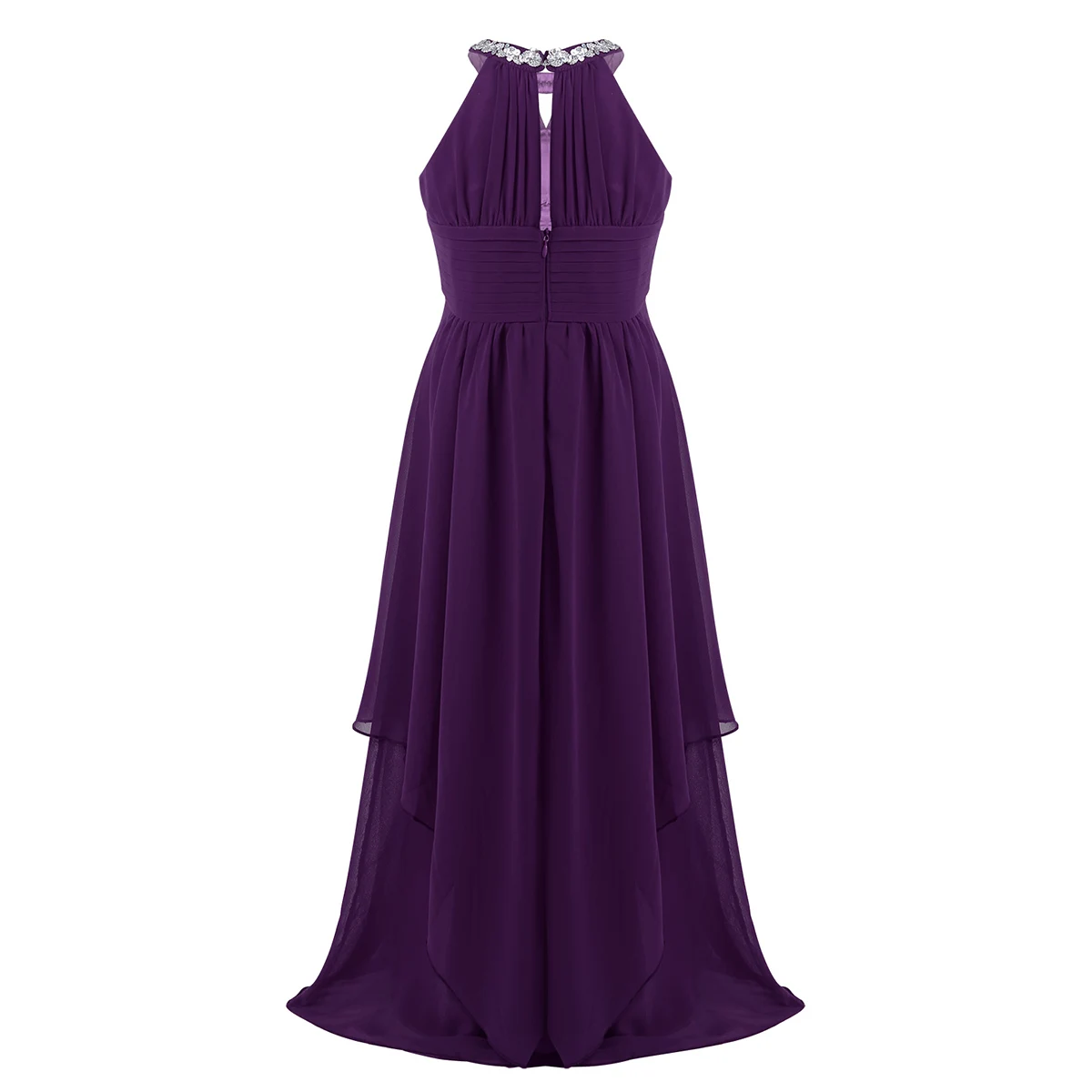Chiffon Flower Girls Dress Floor-Length Sleeveless Wedding Party Dress Sequined Halter Flower Girl Princess Pageant
