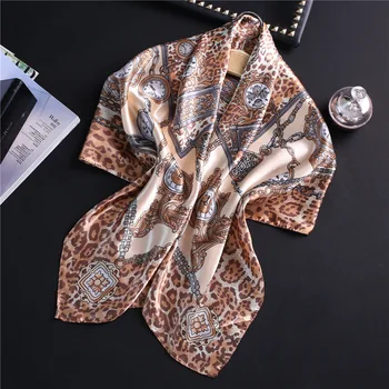 

2020 Fashion Leopard Print Silk Scarf Women Foulard Satin Hijab Shawls Summer Sunscreen Head Band Wraps Bandana Kerchief