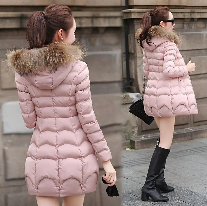 

2020 women winter hooded warm coat plus size solid color cotton jacket fur hoodies female long parka woman Streetwear