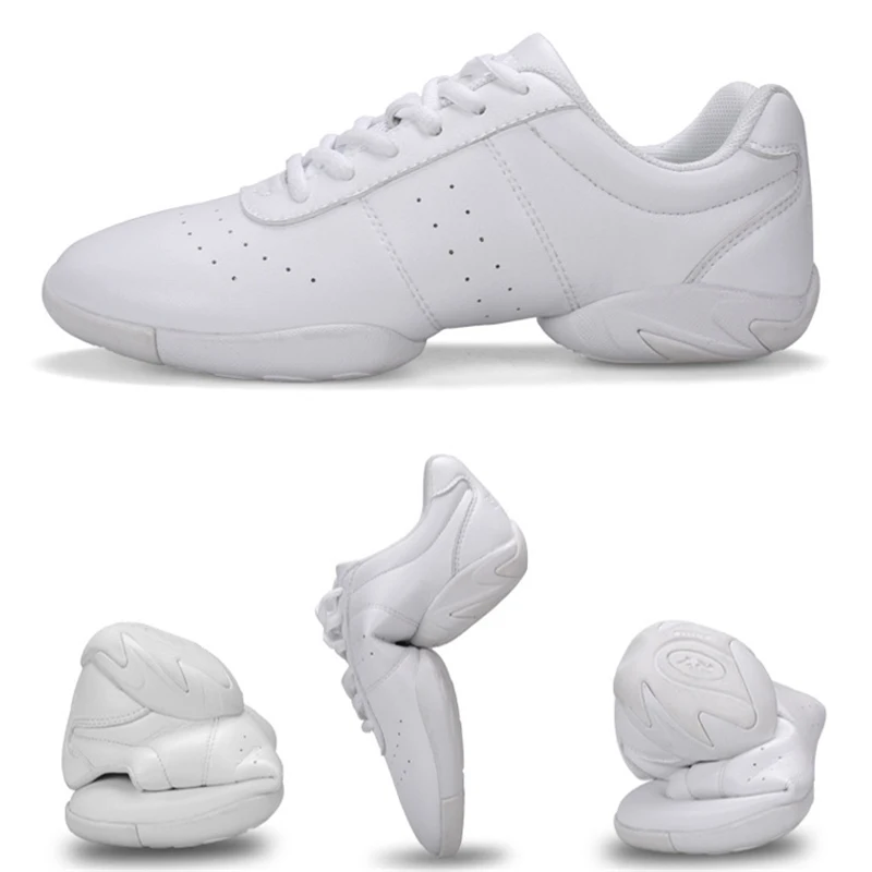 

White Dance Sneakers For Women Leather Upper Soft Sole Breath Fitness Shoes Men Jazz Shoes Training Sports Shoes Size 28-44