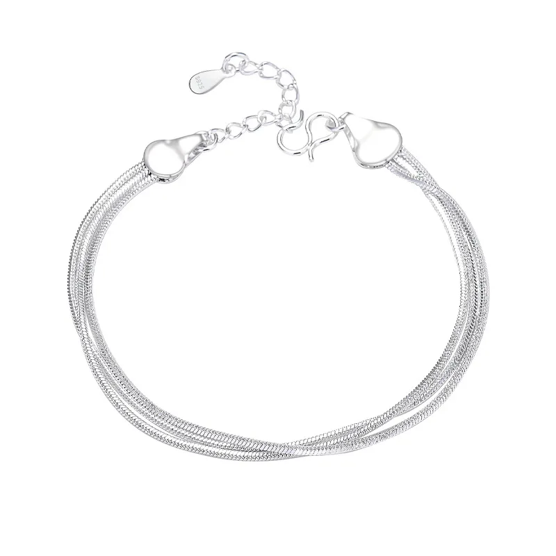 

Summer Simple Jewelry Three Layer Snake Bracelet Female Temperament Girl Layered Jewelry Silver Plated 925 Jewelry Free Shipping