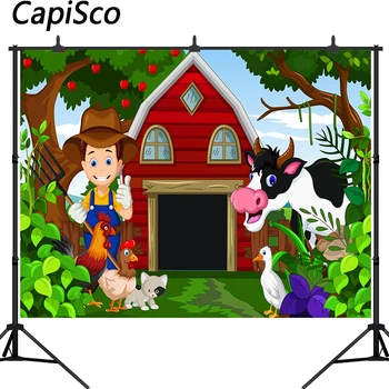 

Capisco Farm Birthday Backdrop for Children Cartoon Red Farm Animals Photo Background Barn Cow Photography Backdrops Photocall