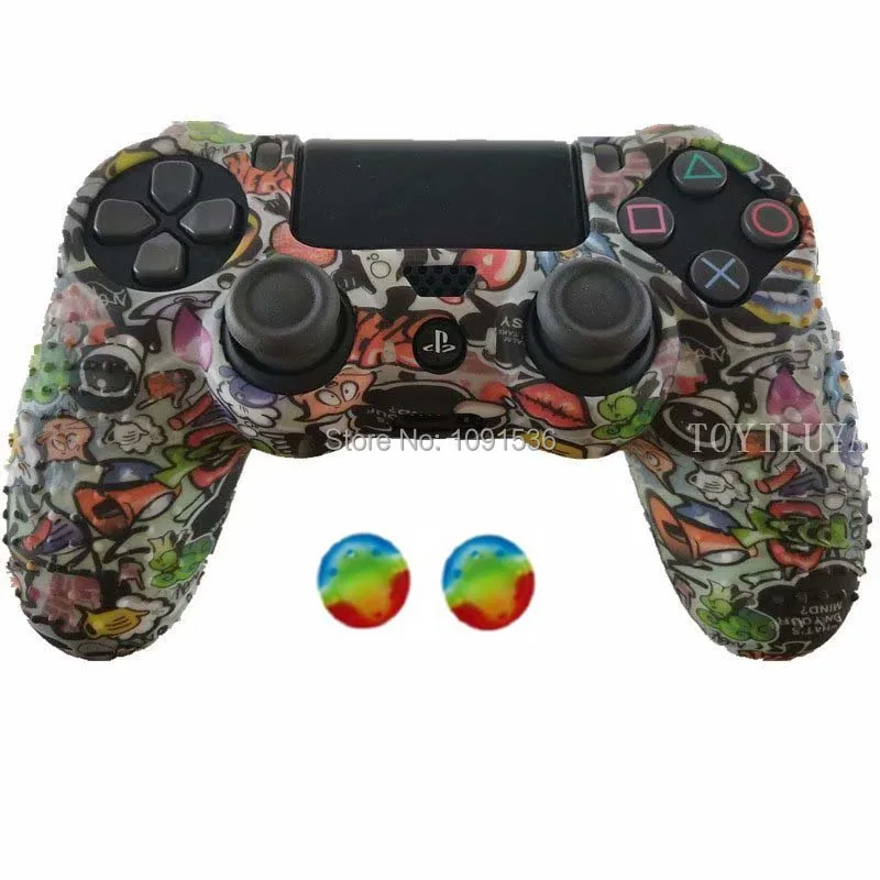 Противоскользящие многоцветный Силиконовый чехол + 2 Thumbsticks Захваты для sony PS4 Pro тонкий контроллер