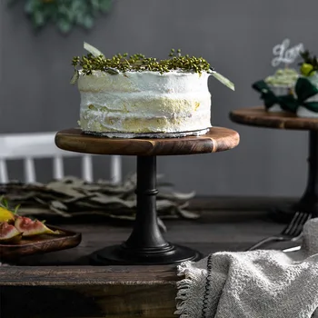 

Wooden high foot cake plate European wedding party shooting props solid wood tray dessert cake rack
