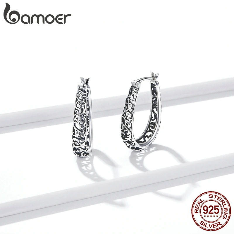 Vintage Vine Real 925 Sterling Silver Hoop Earrings - Image 3