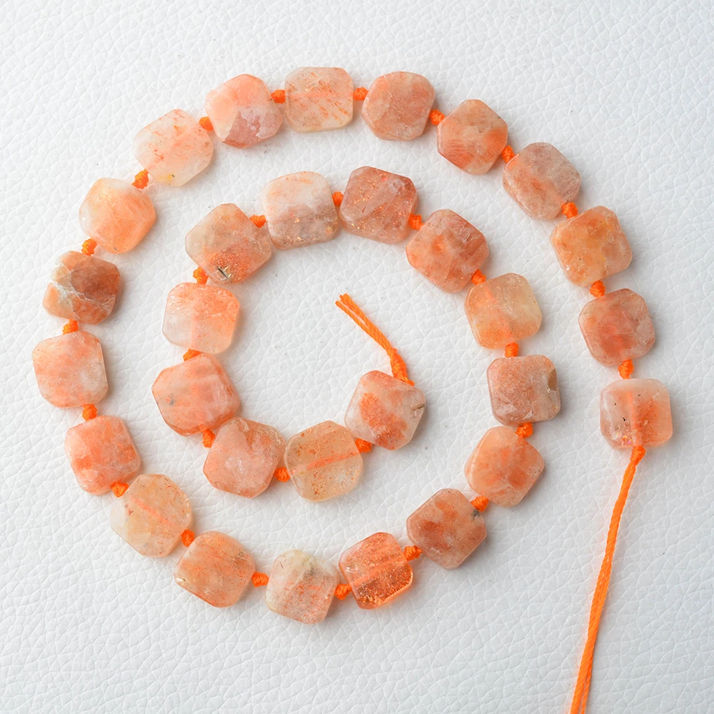 Natural Genuine Orange Gold Sunstone Hand Cut Faceted  Nugget Loose Beads Fit Jewelry 15