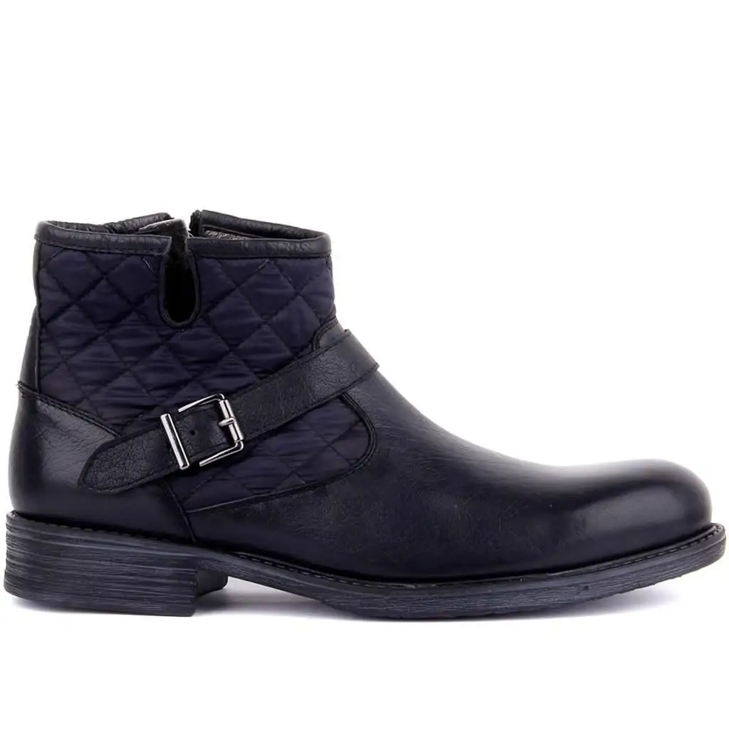 

Sail Lakers-Navy Blue Leather Zipper Male Boots