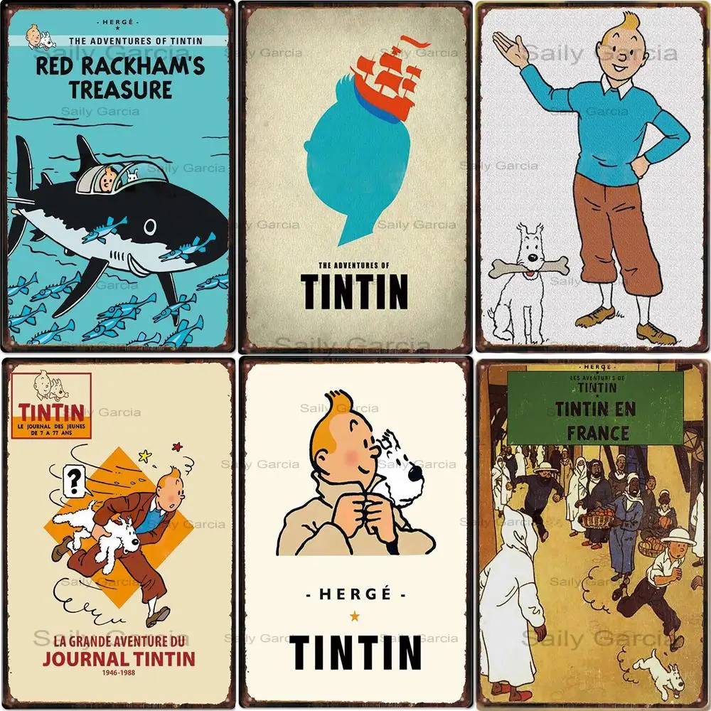 Tintin мультяшная металлическая пластина аниме мультфильм собака животные