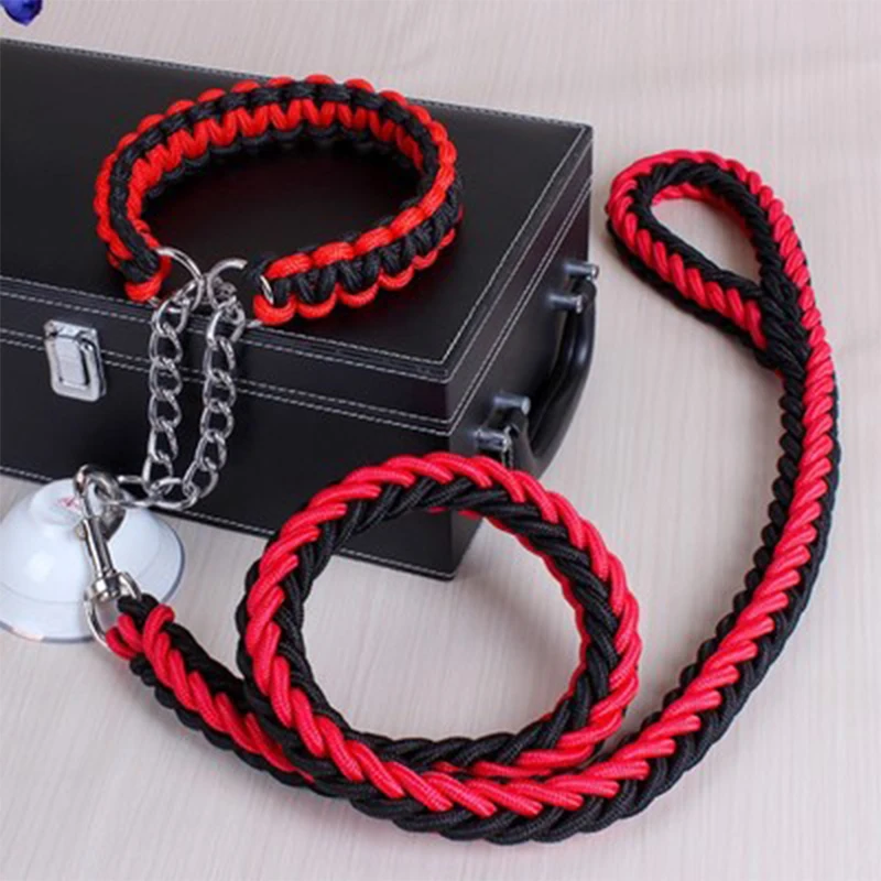 Red- black Большой Ошейник для собак Тяговый канат поводок для собак P цепь для обучения домашних животных Тяговый канат для средних и больших собак - Цвет: Red- black
