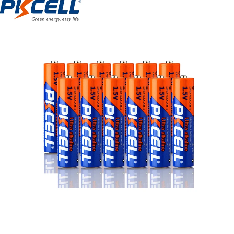 12 шт. PKCELL LR03 1 5 В щелочная батарея AAA E92 AM4 MN2400 MX2400 Вольт 3A сухая для электронного