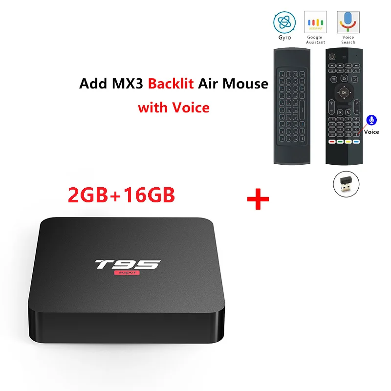 T95 супер Android 10,0 Smart Tv Box Allwinner H3 четырехъядерный 2G 16G USB Wifi 4K медиаплеер Поддержка Netflix Youtube Google Play - Цвет: add mx3l mic