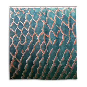 

Shower Curtain, Background Giant Fish Scale Customized Bathroom Shower Curtain Set with Hooks, W72 xH72