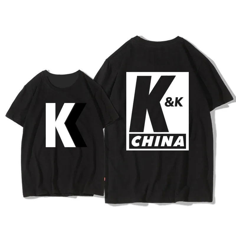 

Han Shangyan with the same paragraph KK letter printing couple short-sleeved shirt big TV series with the same couple