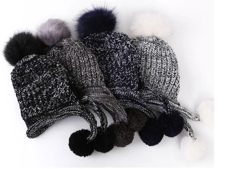 Rabbit Plush Hats Women Winter Fashion Beanies Sweet Cute Hedging Cap Velvet Wool Hat Student Hair Ball Caps Warm Knit Hat