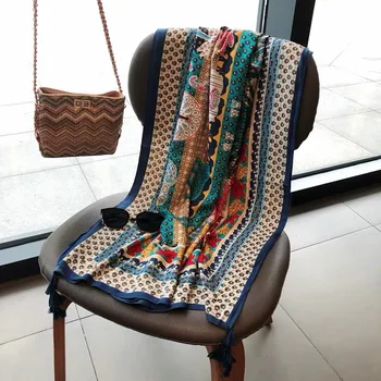 

Luxury quality silk spring and autumn women Fashion seaside sunscreen cotton shawl Cotton and linen scarf print silk scarves