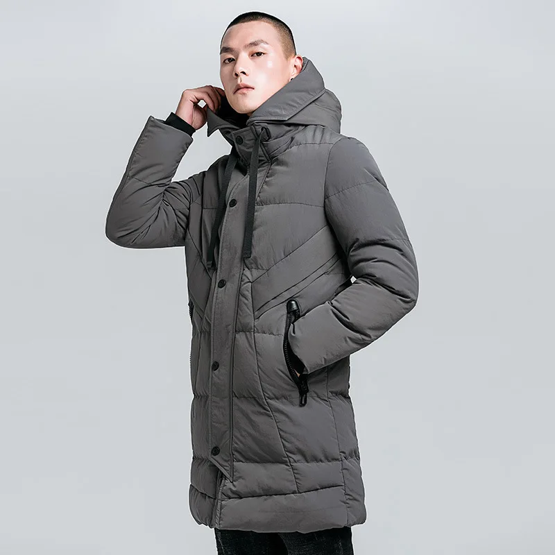 Winter Men's Youth Men Hooded Cotton-padded Clothes Mid-length Thick Warm Casual New Style Cotton Coat Men's Trend