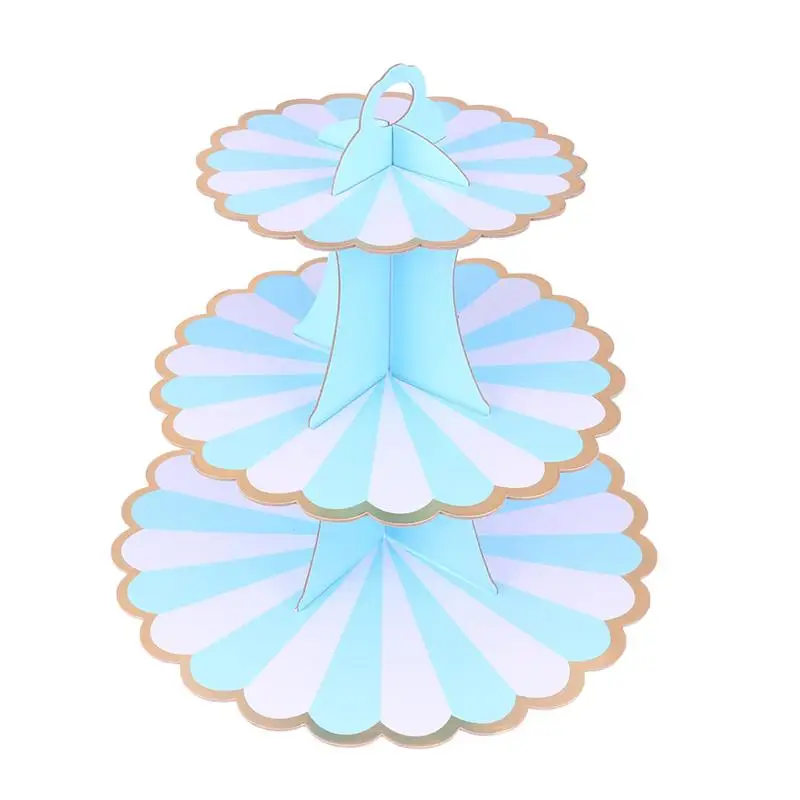 Blue and White Креативная витрина для кексов, одноразовая бумажная стойка для торта, бумажные принадлежности для дня рождения, складные трехслойные десертные столы - Цвет: Blue and White