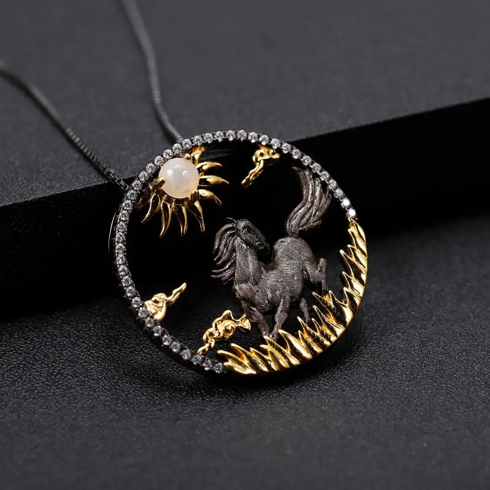 GEM'S балет, настоящее 925 пробы, Серебряное скачущее кольцо, 12 китайских Зодиака, ювелирное изделие, натуральный Африканский опал, ожерелье для женщин