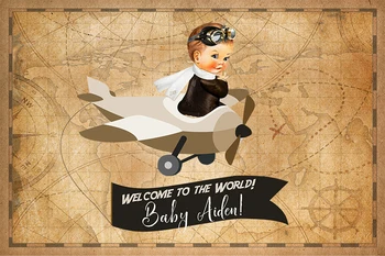 

Custom World Map Travel Photo Backdrop Welcome To The World Child Baby Birthday Party Photography Background US-134