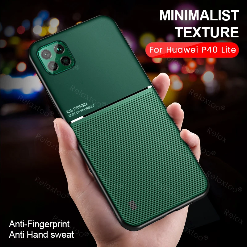 Чехол с магнитным держателем для автомобиля Матовый кожаный чехол huawei p40 lite light 2020