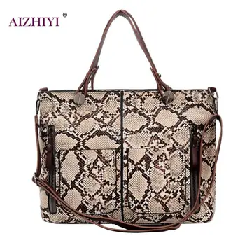 

Lady Fashion Casual Big Vintage PU Leather Women Handbags Female Serpentine Large Messenger Shoulder Top-handle Bags