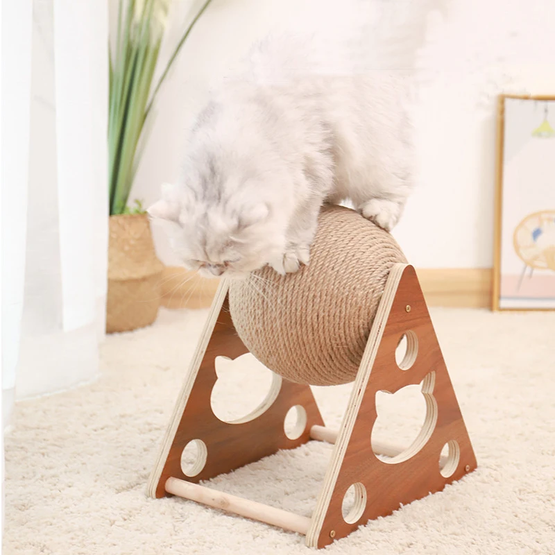 Cat Scratching Ball Toy Sisal Rope Ball Cat Scratching Post Wood Stand