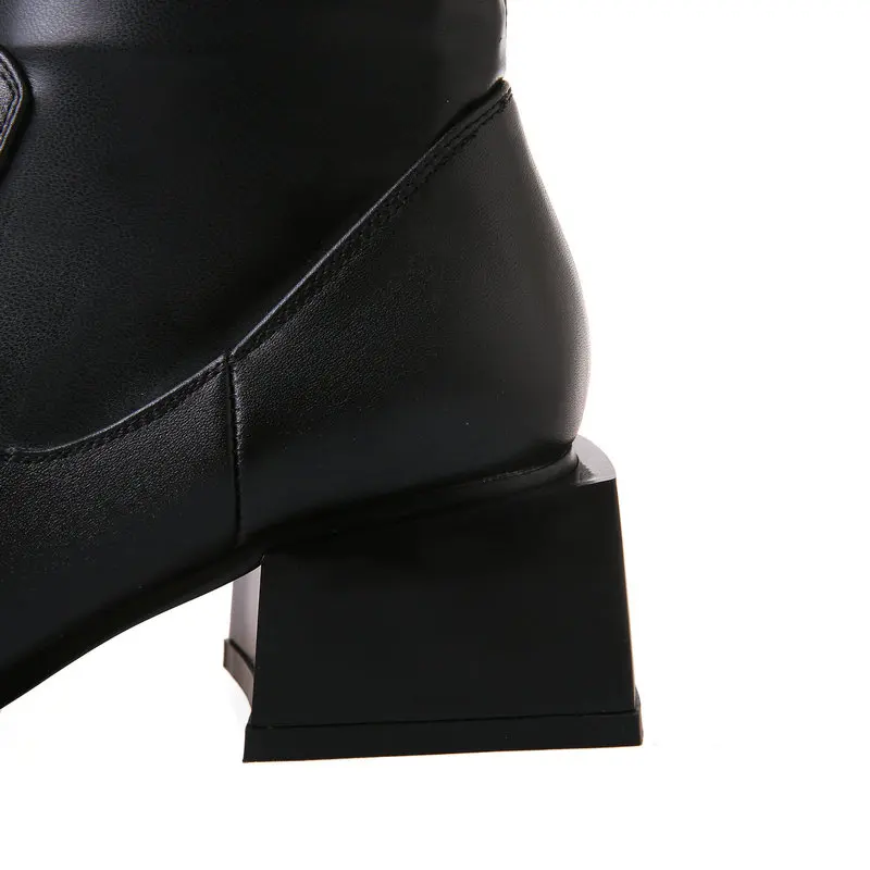 Genuine leather Women thick high heels over the knee high Boots square toe casual motorcycle Shoes lace up Woman boots