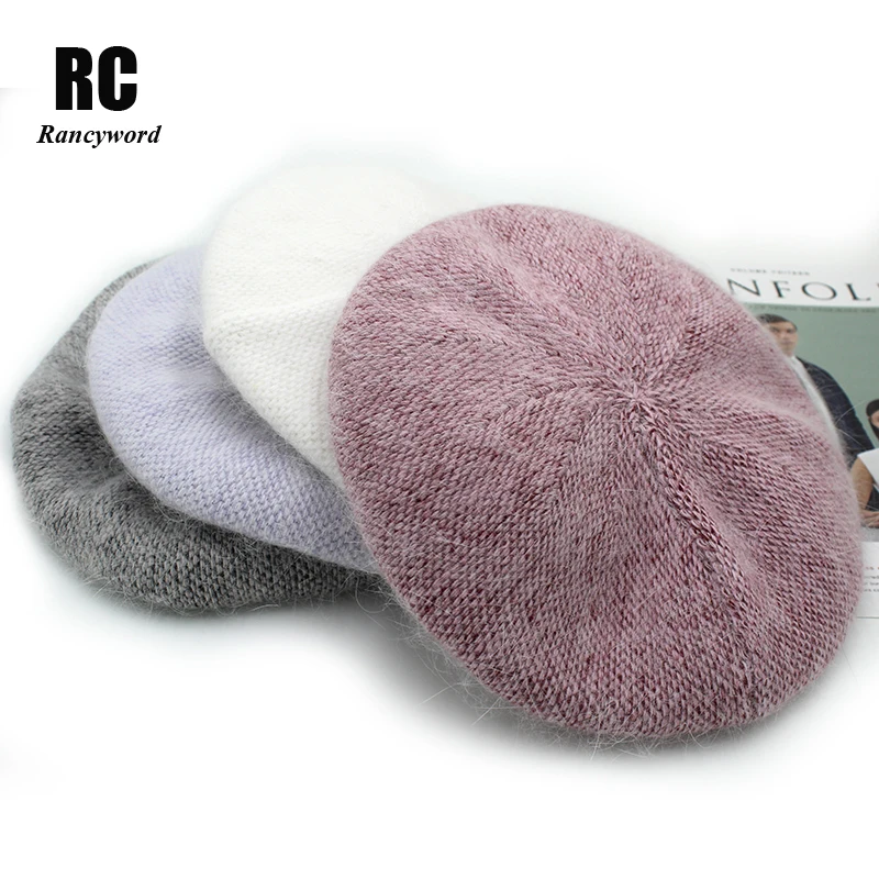 

[Rancyword] Fashion New Women Angora rabbit Solid Color Beret Female Bonnet Caps Winter All Matched Warm Walking Hat RC2088-1