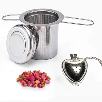 

2Pcs Stainless Steel Tea Ball with Extented Chain Hook and Tea Strainer with Drip Tray Lid Set for Loose Leaf, Coffee