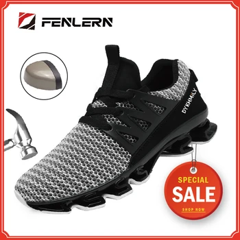 

FENLERN Indestructible Shoes Men Safety Work Shoes with Steel Toe Cap Puncture-Proof Boots Lightweight Breathable Sneakers