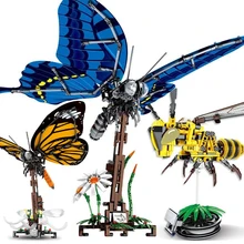 Blocs de construction en forme d'insecte, abeille, papillon, Technique aile de guêpe, ensemble volant, briques éducatives, jouets pour enfants, cadeau